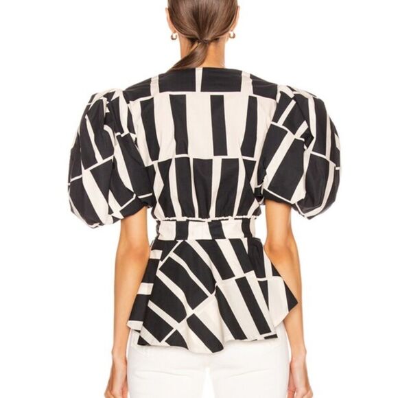 NWT JOHANNA ORTIZ Mastermind Two-tone Puff-sleeve Top In Black/Ecru Size 0 - Picture 7 of 14